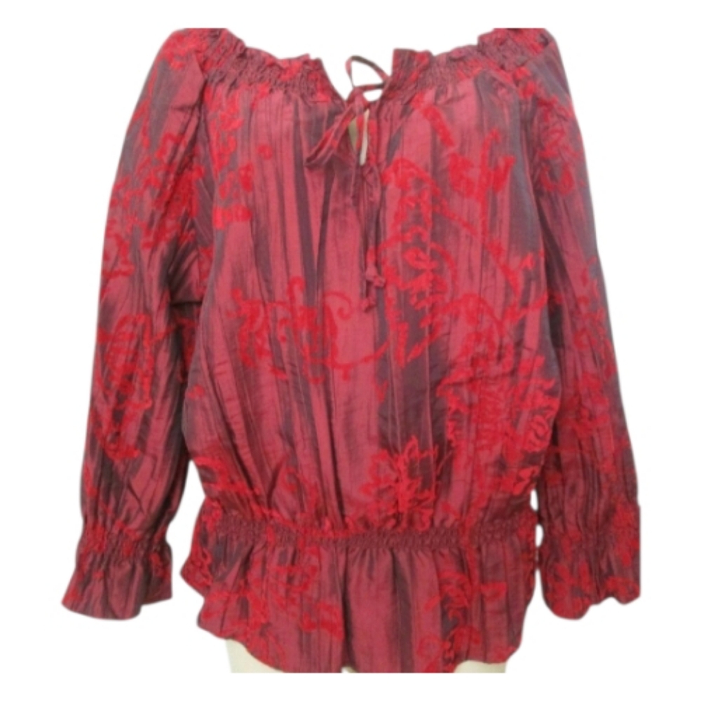 Harve Benard Dark Red/Burgundy Floral Print Long-Sleeve Top